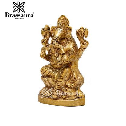 Brassaura™ Brass Ganesha Idol for Home and Decor | Weight 1.1 Kgs | Height 5.8 Inches