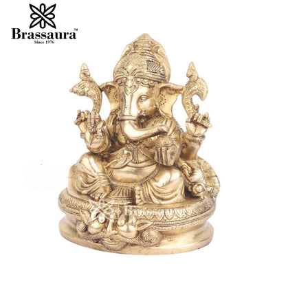 Brass Ganesha Statue For Home Decor And Gift Item Weight 3.8 Kg And Height 8 Inch