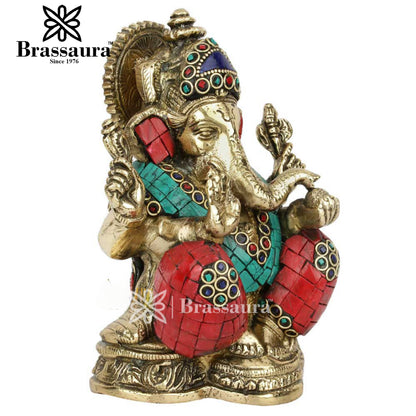 Brass Ganesha Statue For Home Decor And Gift Item Weight 1.9 Kg And Height 7 Inch