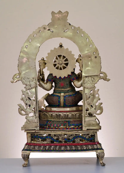 Brassaura™ Lord Ganesha with Ornate Arch | Pure Brass with Meenakari Inlay Work | Height 27 Inches & Weight 26 Kgs