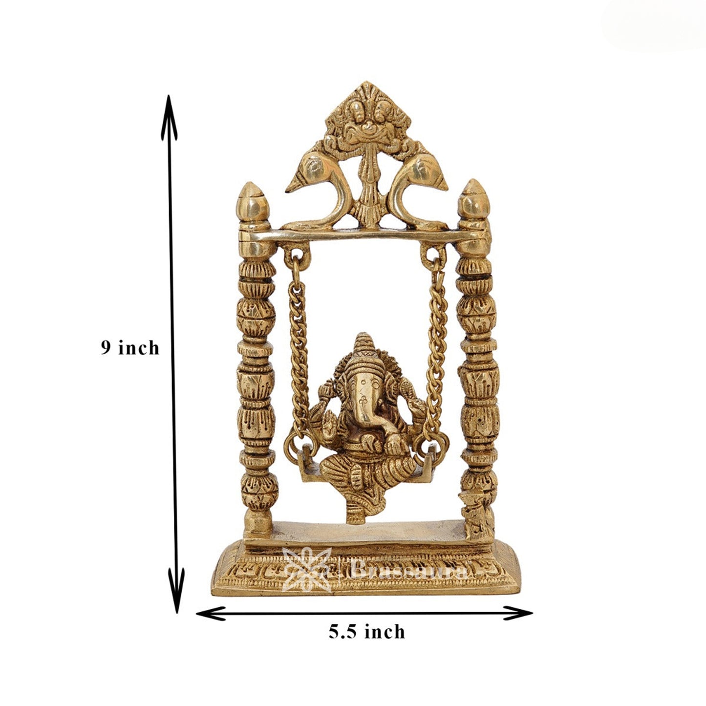Brassaura™ Brass Ganesha Jhula Idol for Home and Decor | Weight 1.3 Kgs | Height 9 Inches