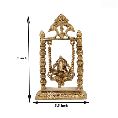 Brassaura™ Brass Ganesha Jhula Idol for Home and Decor | Weight 1.3 Kgs | Height 9 Inches