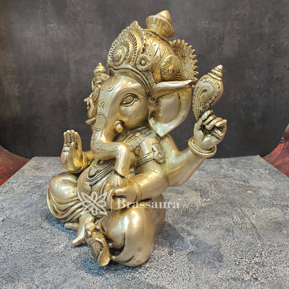 Brassaura™ Brass Ganesha Idol for Home and Decor | Weight 9 Kgs | Height 12 Inches