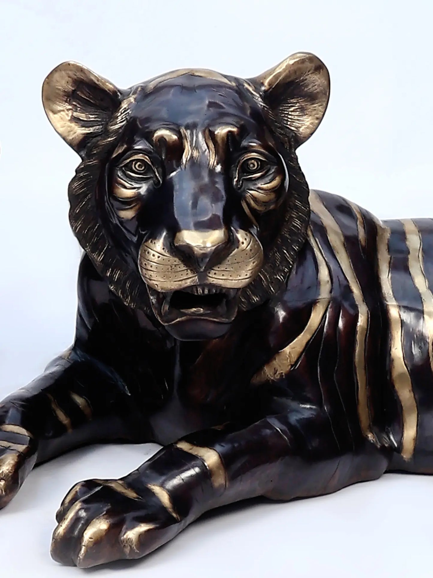 Brassaura® Pair of Tiger Brass Sculptures | Handcrafted Decorative Statues | Height 28 Inches & Weight 155.90 kgs