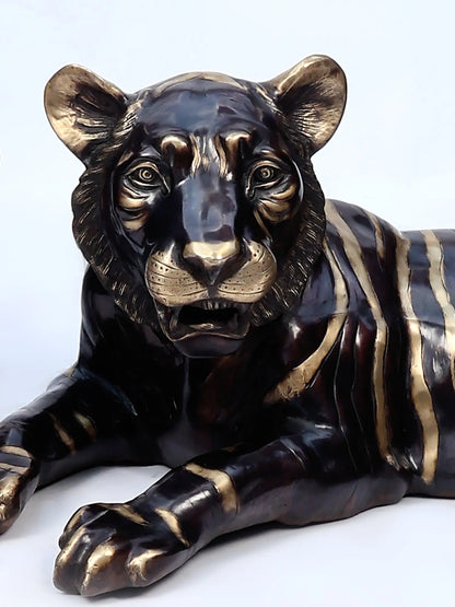 Brassaura® Pair of Tiger Brass Sculptures | Handcrafted Decorative Statues | Height 28 Inches & Weight 155.90 kgs