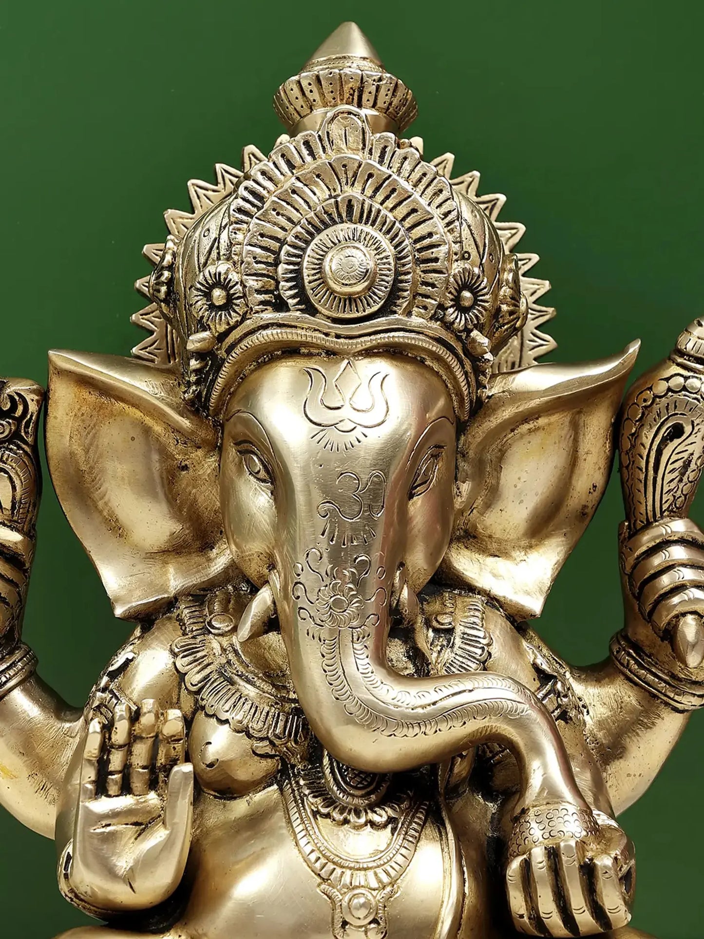 Brassaura™ Brass Lord Chaturbhuja Ganesha Idol | Height 12.6 Inches & Weight 9.11 kgs