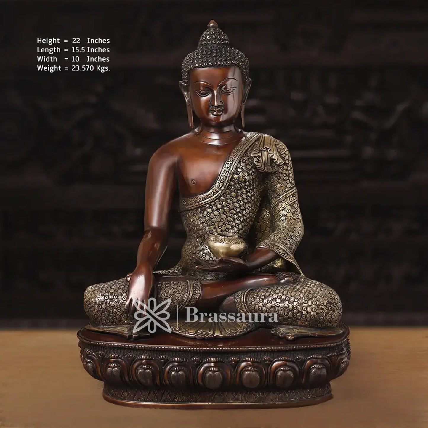 Brass Buddha For Home Décor And Gift Items Weight 23.57 Kg And Height 22 Inch