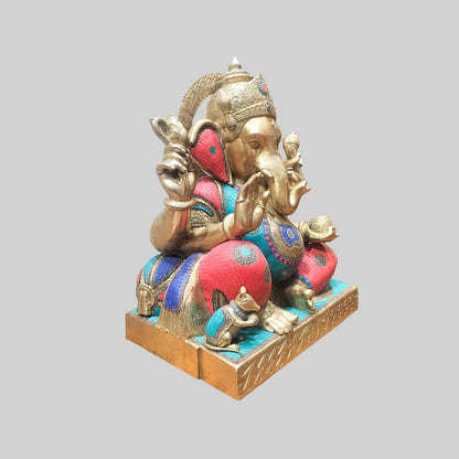 Brassaura® Majestic Ganesha with Stonework | Premium Brass Sculpture | Height 32 Inches & Weight 90 Kgs