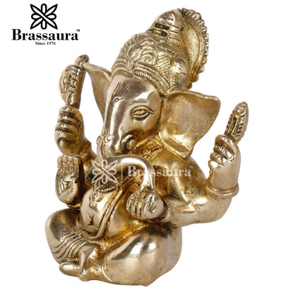 Brass Ganesha Statue For Home Decor And Gift Items Weight .8 Kg And Height 4.5 Inches