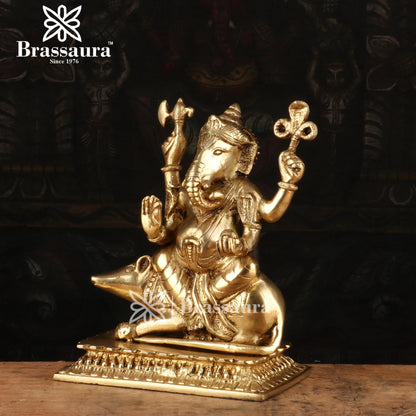 Brassaura™ Brass Ganesha Statue for Home and Decor | Weight 4 Kgs | Height 10 Inches
