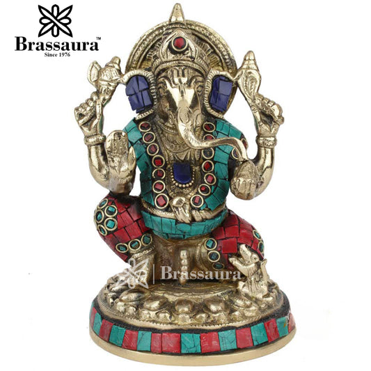 Brass Ganesha Statue For Home Decor And Gift Item Weight 1.6 Kg And Height 6.5 Inch