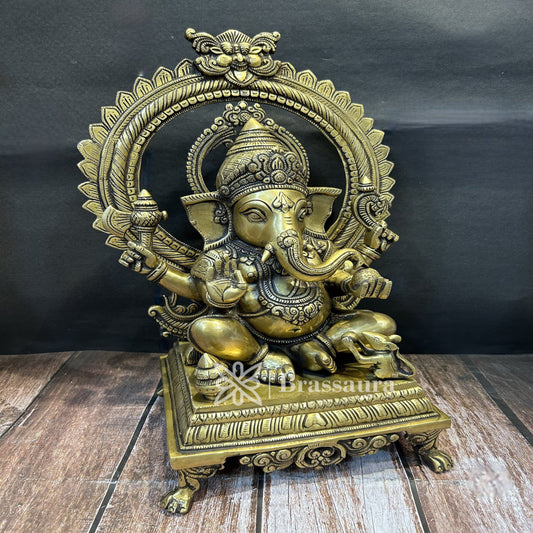 Brass Ring Ganesha Statue For Home Decor And Gift Items Weight 16.8 Kg And Height 19 Inches