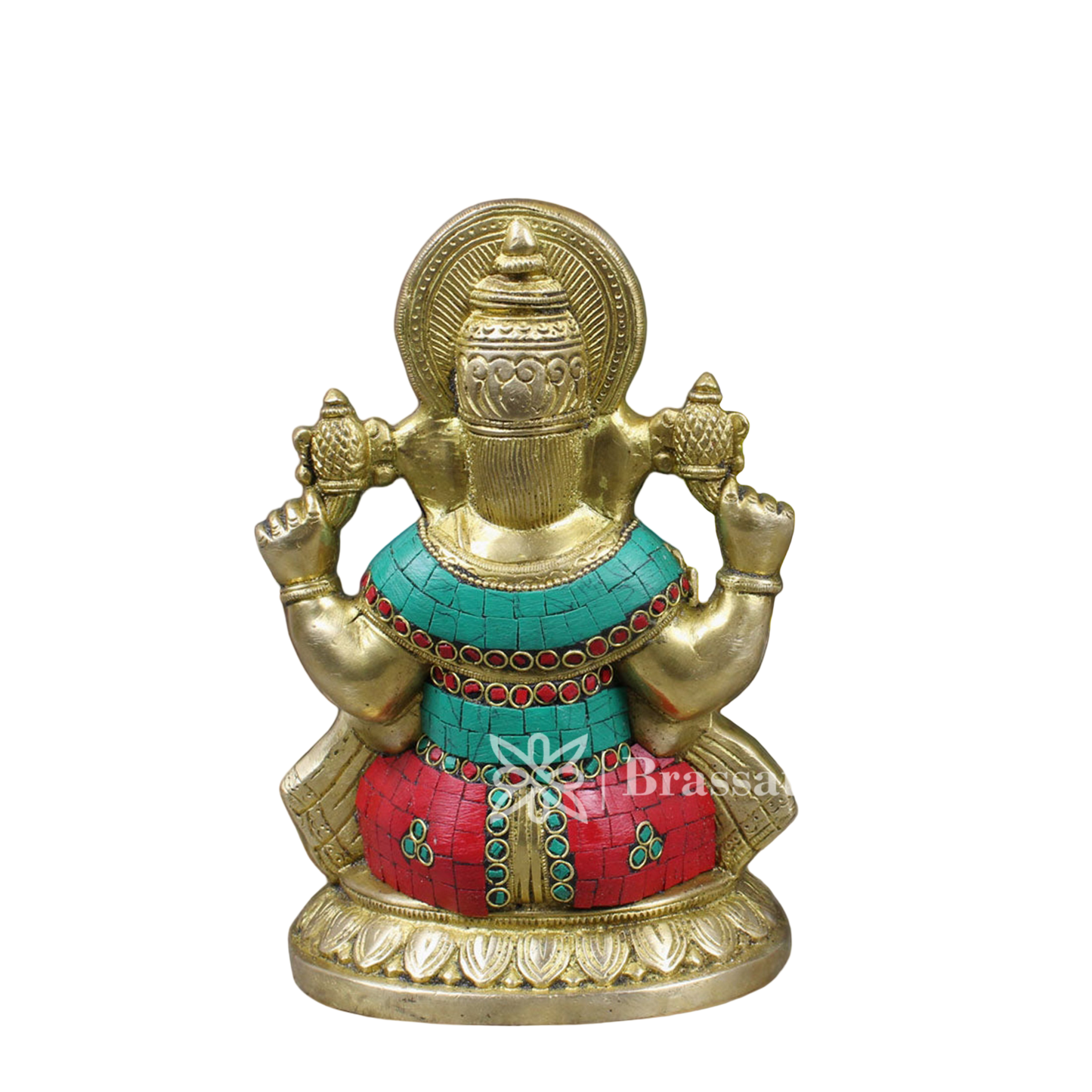Brassaura™ Brass Gem Stone Work Ganesha Idol for Home and Decor | Weight 2.9 Kgs | Height 8.5 Inches