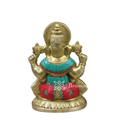Brassaura™ Brass Gem Stone Work Ganesha Idol for Home and Decor | Weight 2.9 Kgs | Height 8.5 Inches