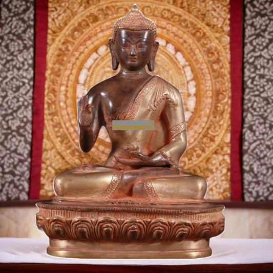 Brass Blessing Buddha For Home Decor Weight 3.42 kg & Height 10.5 Inch