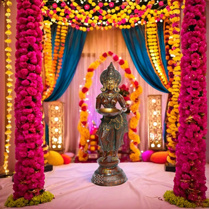 Brass Lady Holding Diya Weight 11.5 Kg And Height 28 Inch
