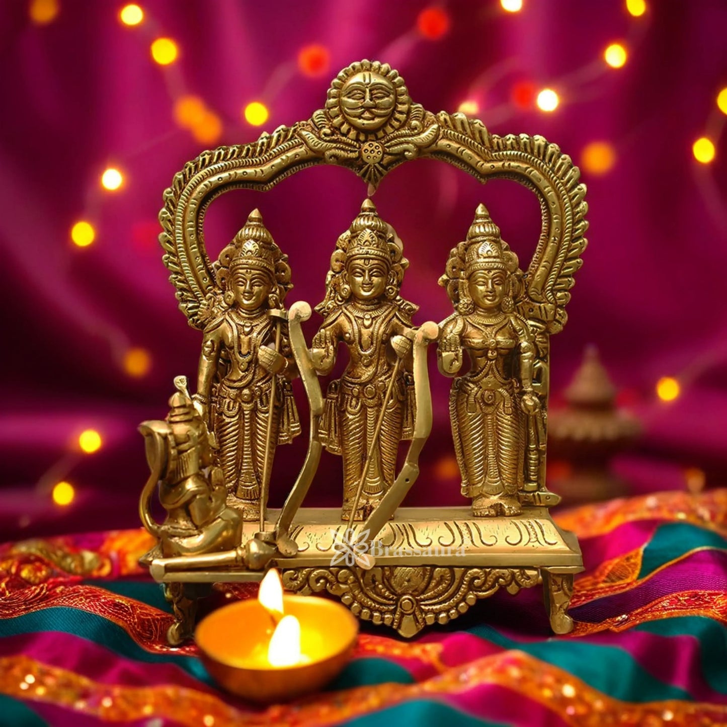 Brassaura™ Brass Ram Darbar Idol – Height 12 Inches & Weight 5.5 Kgs | Heritage Brass Artwork for Spiritual Spaces