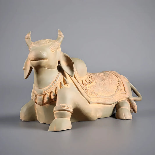 Brassaura™ Brass Nandi Statue with Vintage Green Sand Tone | Handcrafted Sacred Décor | Weight 9 Kgs | Width 15 Inches