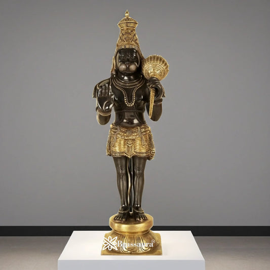 Brassaura™ Brass Standing Hanuman Murti with Intricate Design – Height 21 Inches & Weight 9.2 Kgs