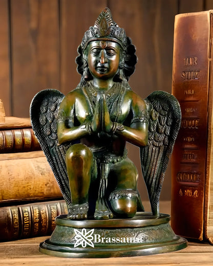 Exquisite Brass Garuda Dev in Namaskar Mudra – Chola Bronze Finish, Height 9 Inches, Weight 2.6 Kgs