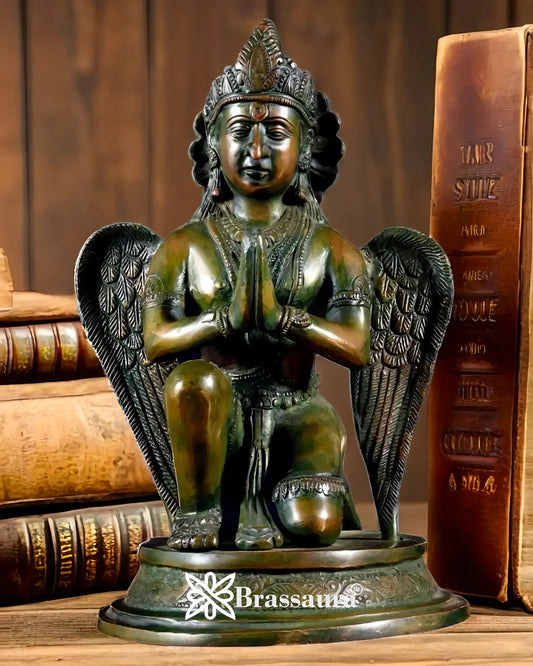 Exquisite Brass Garuda Dev in Namaskar Mudra – Chola Bronze Finish, Height 9 Inches, Weight 2.6 Kgs