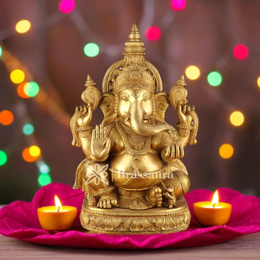 Brassaura™ Brass Ganesha Idol for Home and Decor | Weight 23 Kgs | Height 20 Inches