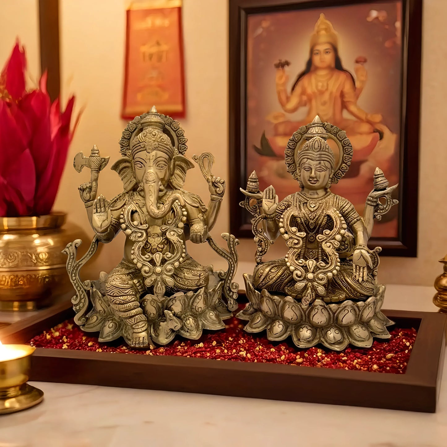 Brassaura™ Brass Laxmi Ganesha Statue – Height 10.8 Inches & Weight 8.7 Kgs | Hindu God Murti