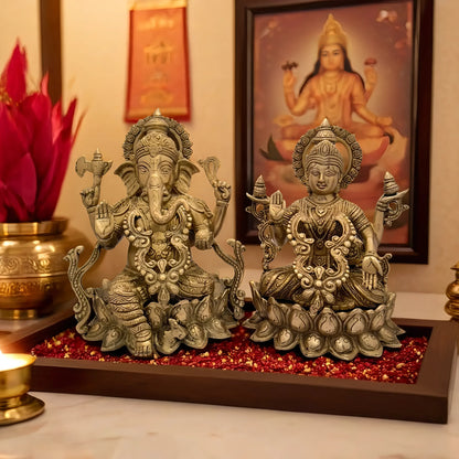 Brassaura™ Brass Laxmi Ganesha Statue – Height 10.8 Inches & Weight 8.7 Kgs | Hindu God Murti