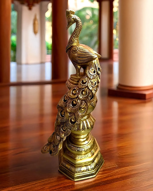 Brassaura™ Large Brass Peacock Showpiece – Height 20" | Weight 8.5 Kgs