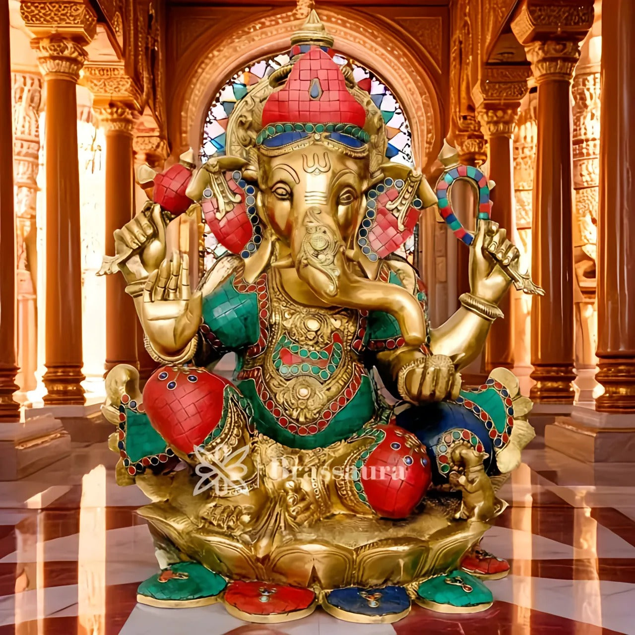 Brassaura™ Brass Ganesha Statue for Home Décor & Gift | Weight 29 Kgs | Height 21 Inches