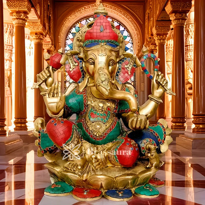 Brassaura™ Brass Ganesha Statue for Home Décor & Gift | Weight 29 Kgs | Height 21 Inches