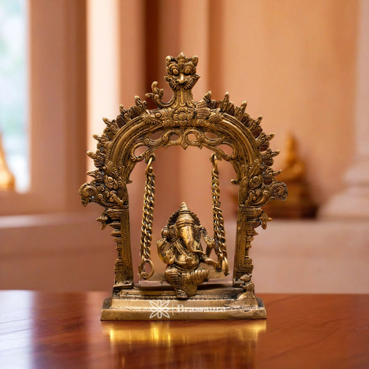 Brassaura™ Brass Ganesha Jhula Idol for Home and Decor | Weight 1.5 Kgs | Height 10 Inches