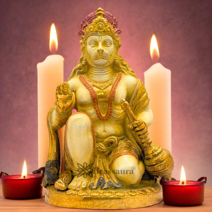 Brassaura™ Brass Multi Colored White & Gold Patina Finish Hanuman  – Height 9 Inches & Weight 3.3 Kgs | Handcrafted Idol