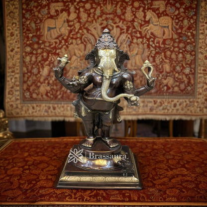 Brassaura™ Brass Standing Ganesha Statue for Home and Decor | Weight 11 Kgs | Height 8 Inches