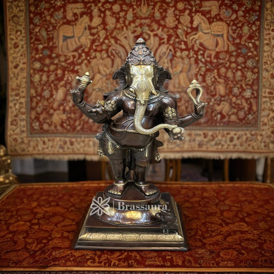 Brassaura™ Brass Standing Ganesha Statue for Home and Decor | Weight 11 Kgs | Height 8 Inches