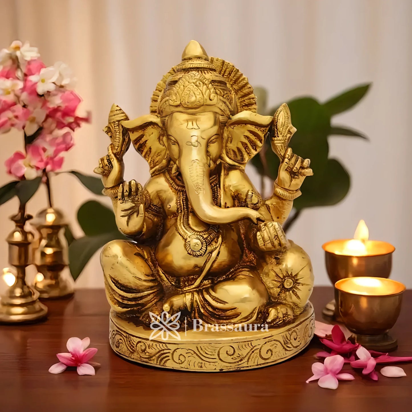 Brassaura™ Brass Ganesha Idol for Home Temple & Décor | Height 7 Inches & Weight 2.1 Kgs