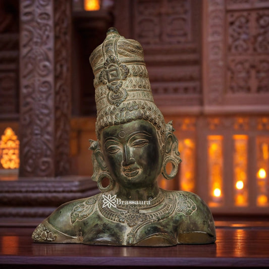 Brassaura™ Brass Parvati Head Statue | Handcrafted Devi Gauri Bust | Height 12 Inches & Weight 5.2 Kgs