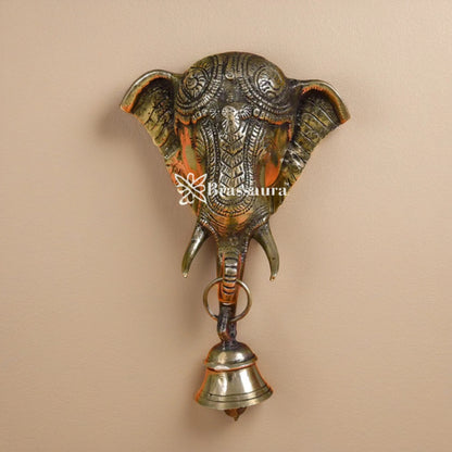 Brassaura™ Artistic Brass Ganesha Bell Wall Hanging – Height 8.5 Inches & Weight 1.75 Kgs | Spiritual Puja Accent