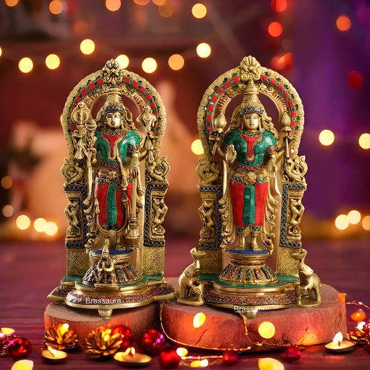 Brassaura™ Handcrafted Brass Vishnu & Lakshmi Statues – 14kg, 17-Inch – Elegant Divine Décor for Home Temple & Spiritual Spaces