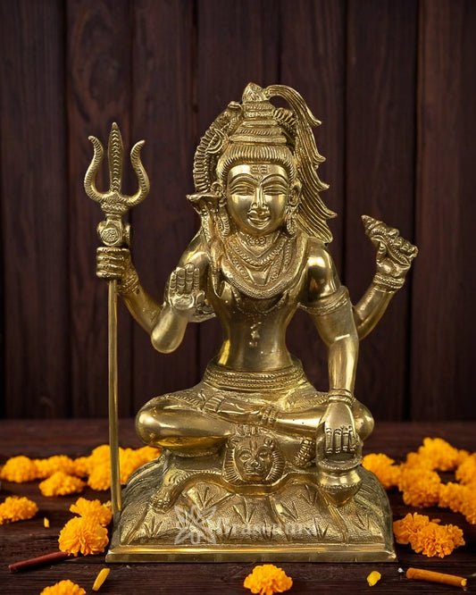 Brassaura™ Handcrafted Brass Shiva Idol – Height 8 Inches & Weight 2.5 Kgs | Devotional Sculpture