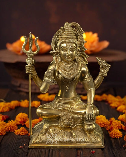 Brassaura™ Handcrafted Brass Shiva Idol – Height 8 Inches & Weight 2.5 Kgs | Devotional Sculpture