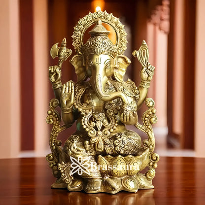 Brassaura™ Brass Ganesha Idol | Height 13 Inches & Weight 7.5 Kgs