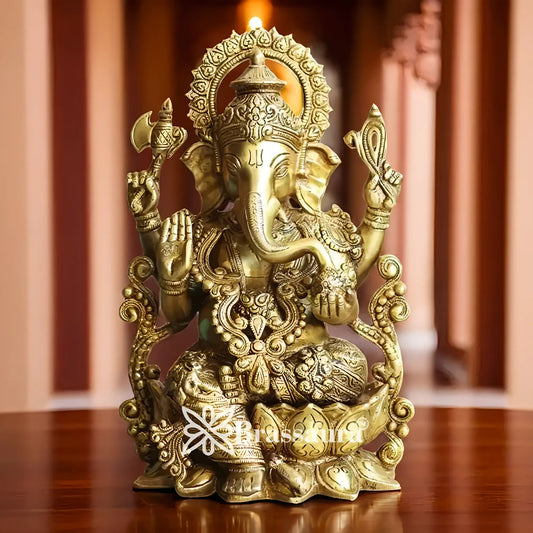 Brassaura™ Brass Ganesha Idol | Height 13 Inches & Weight 7.5 Kgs