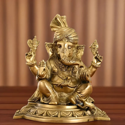 Brassaura™ Superfine Brass Lord Ganesha Idol with Turban | Handcrafted | Height 12 Inches & Weight 6.5 Kgs