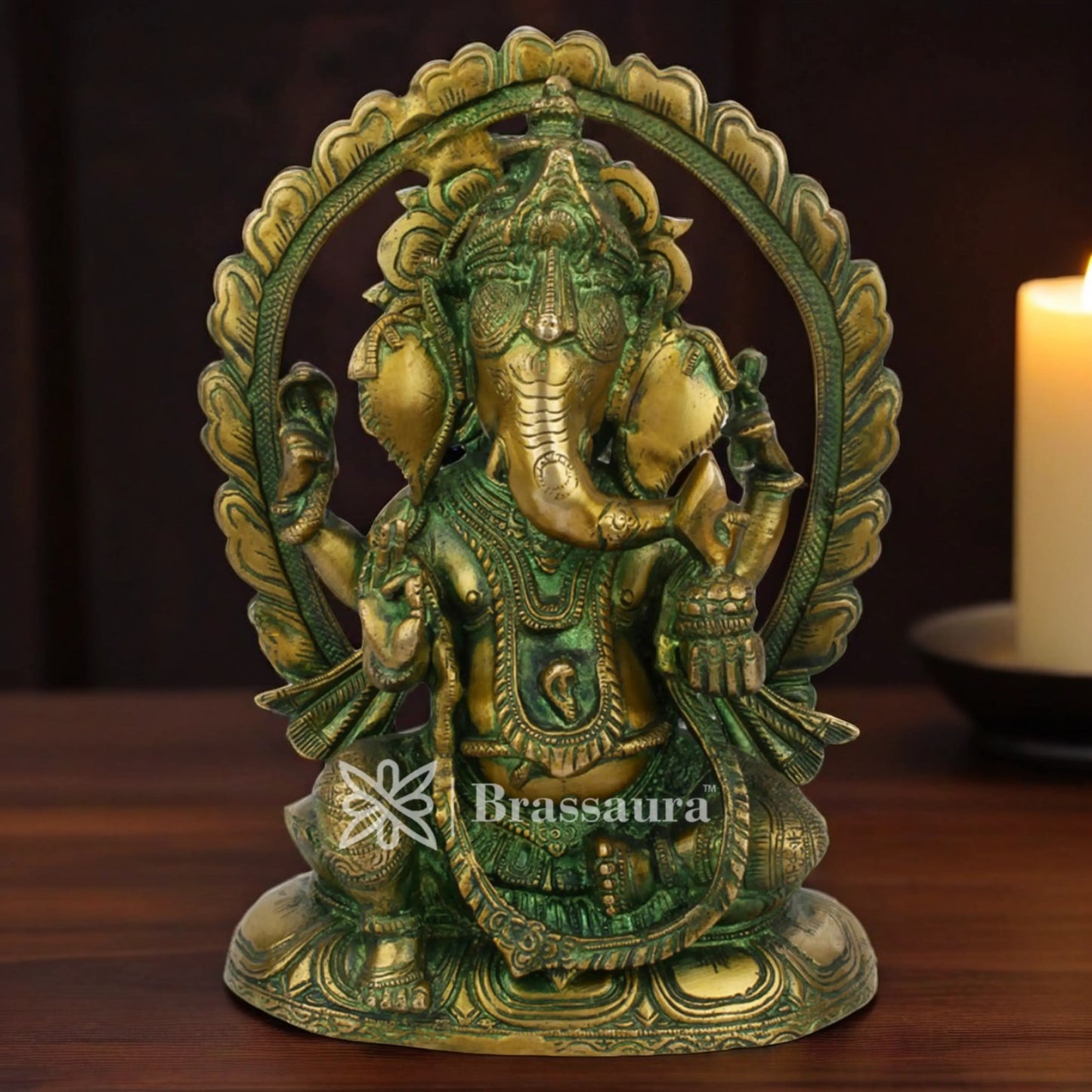 Brassaura™ Brass Ganesha Statue for Home Décor & Gift | Weight 3.3 Kgs | Height 10 Inches