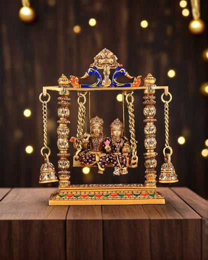 Brassaura™ Brass Radha Krishna Swing Idol with Laakh Meenakari – Height 10 Inches & Weight 2.5 Kgs | Elegant Devotional Statue