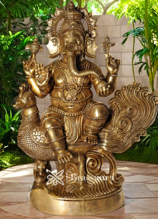 Brassaura™ Brass Ganesha Statue for Home Decor | Weight 81 Kgs | Height 47 Inches
