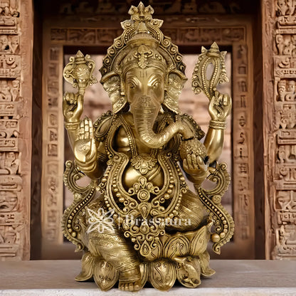 Brassaura™ Brass Jewellery Ganesha Idol for Home Décor | Weight 23 Kgs | Height 23 Inches