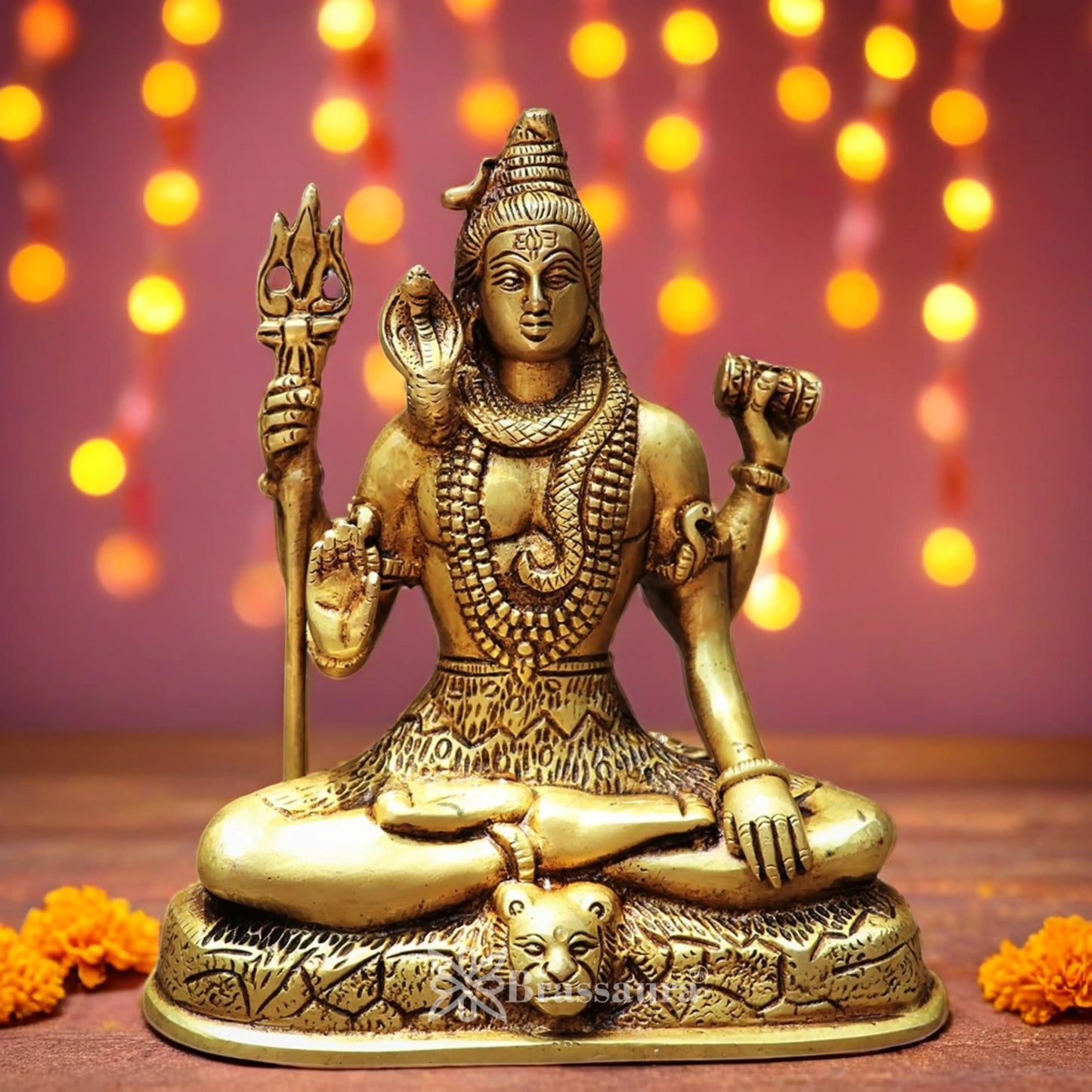 Brassaura™ Brass Lord Shiva Murti – Height 8 Inches & Weight 2.5 Kgs | Sacred Home Décor