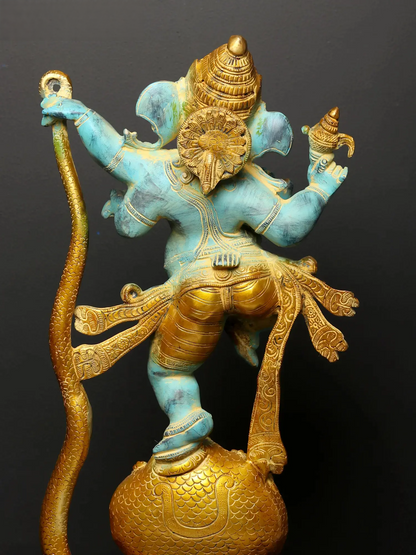 Brassaura™ Brass Single-Tusked Lord Ganesha on Seven-Hooded Serpent | Height 27 Inches & Weight 15.58 kgs